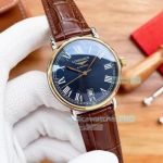 Best Quality Clone Longines Blue Dial Brown Leather Strap 41mm Men's Watch